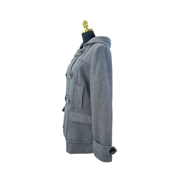 Merona Grey Hooded Peacoat - Women's Medium Wool Blend Toggle Front Jacket - Picture 2 of 5